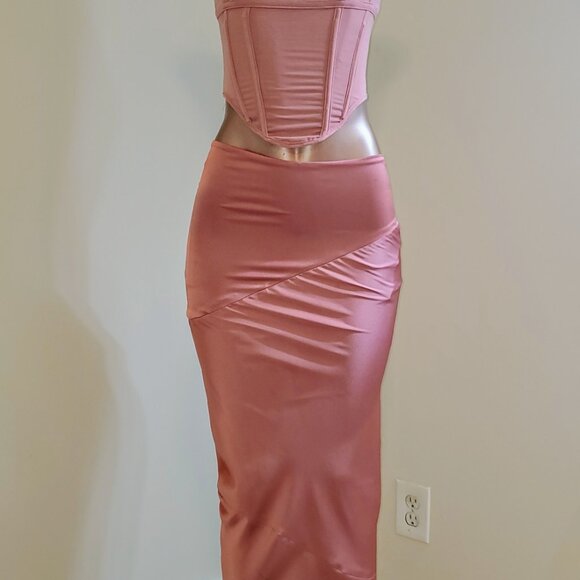 House of CB Set Edetta Rose Mesh Corset & Colette Rose Satin Midi Skirt XSmall - Picture 7 of 11
